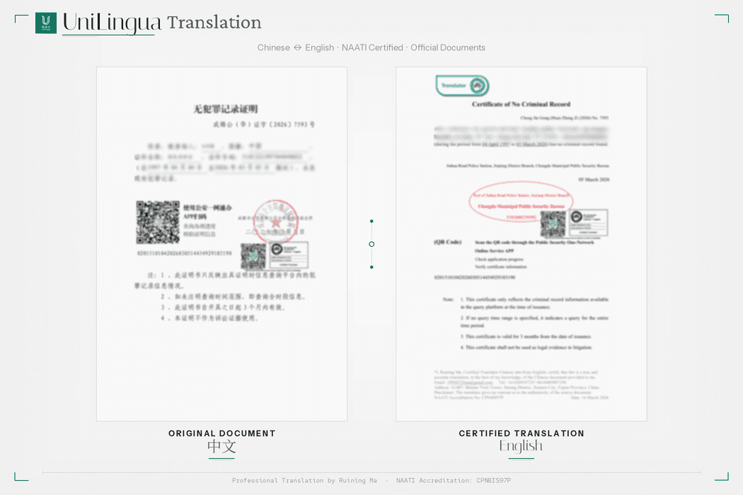 Example of a translated certificate of no criminal record